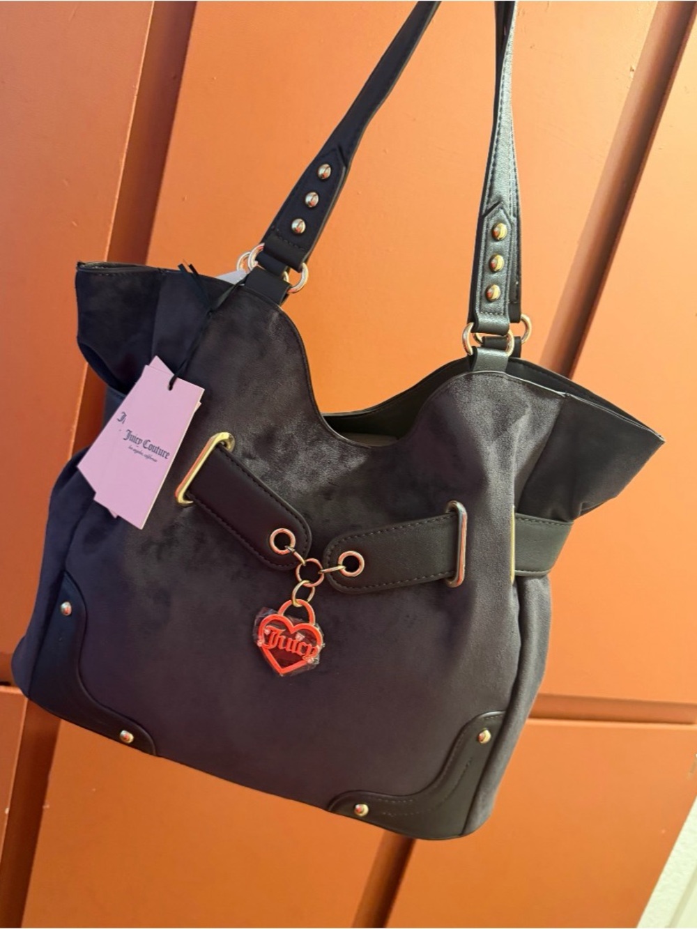 Juicy Couture Chocolate Brown Women's Shoulder Tote with Heart Charm